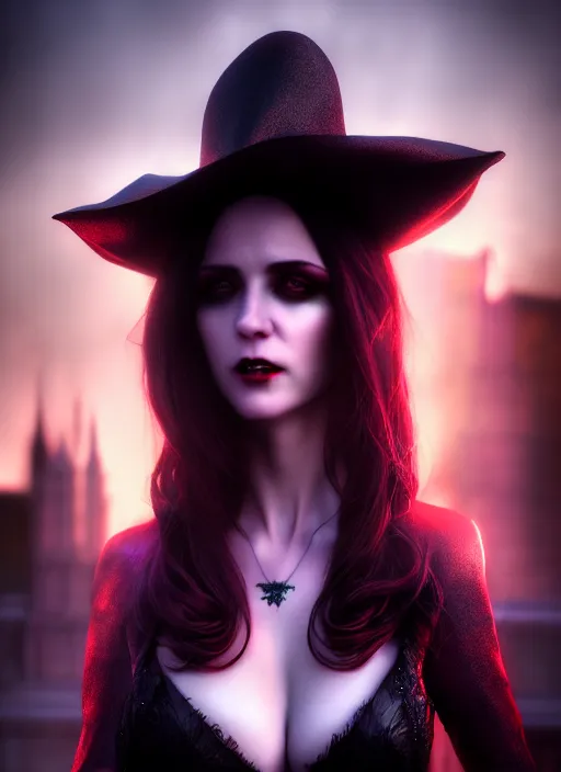Prompt: realistic matte painting, full length portrait, the duchess of blood owns the las vegas night, vampire, highly detailed, CGsociety, subtle, concept art, HDR, hyper realistic, volumetric lighting, subsurface scattering, unreal