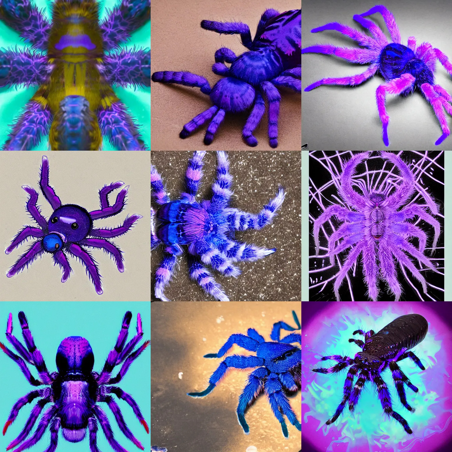 Prompt: purple blue psychic tarantula, splash art