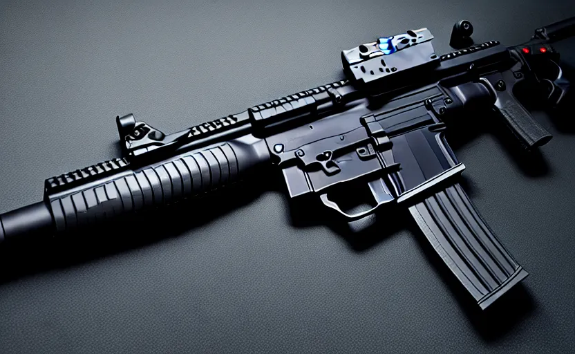 Image similar to minimalist m4 carbine inspired by Tesla, studio lighting