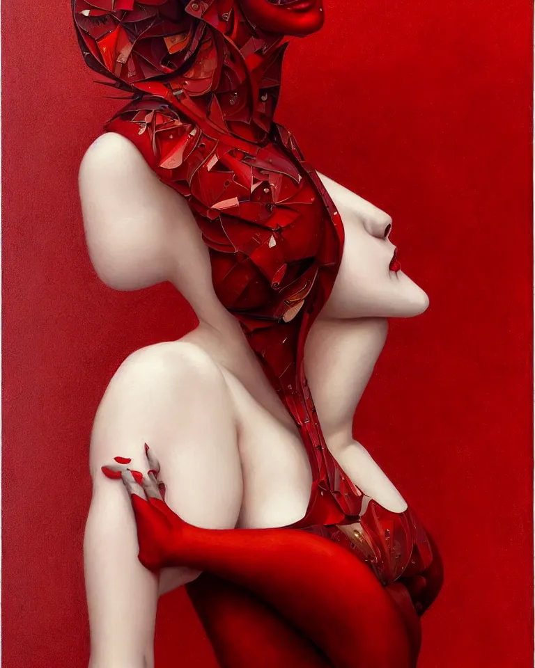 Image similar to epic professional portrait of gorgeous thin white woman with perfect face in armoured red dress, painted, intricate, detailed, by leesha hannigan, wayne haag, reyna rochin, ignacio fernandez rios, mark ryden, iris van herpen, artstation, cgsociety, epic, stunning, gorgeous, much wow.