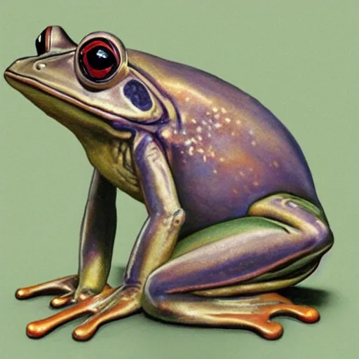 Image similar to frog with a human body, art