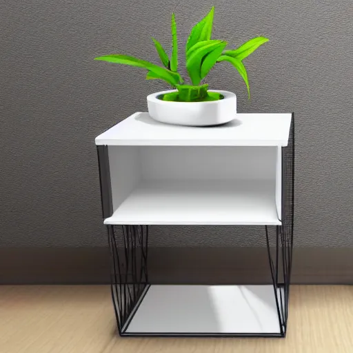 Prompt: white zen clean modern luxury glass bedside table with cute plants