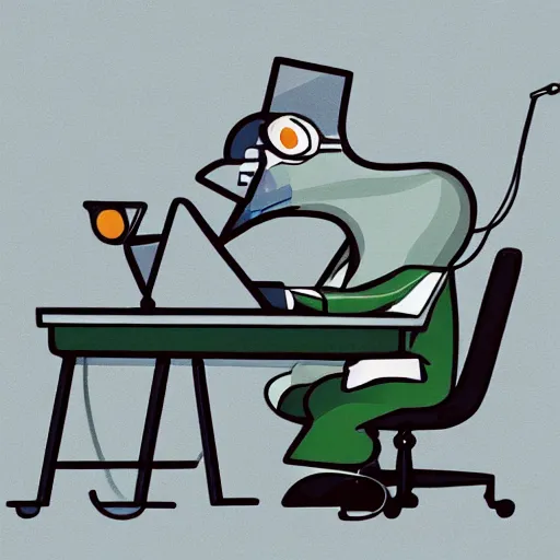 Image similar to An anthropomorphic grey dolphin dressed as a chemist playing games on a computer, digital painting