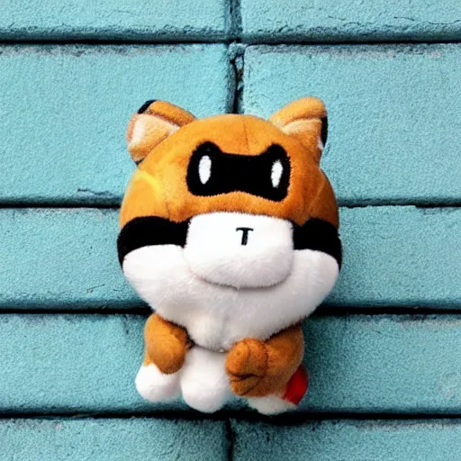 Prompt: a small plush toy of meowth from pokemon being douced in milk and thrown against a wall