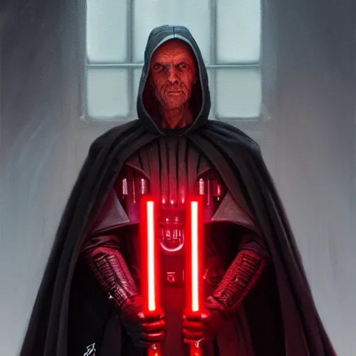 Prompt: Billy Butcher as a Sith Lord with red light saber and in power armor, western, D&D, fantasy, intricate, elegant, highly detailed, digital painting, artstation, concept art, matte, sharp focus, illustration, art by Artgerm and Greg Rutkowski and Alphonse Mucha