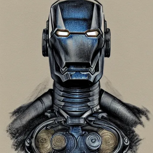 Image similar to steampunk Iron Man by H.R. Giger , full body, drawing on pencil, ornate, details, smooth, sharp focus, illustration, realistic, cinematic, artstation, award winning, rgb, ethereal blue lighting, 8K, H 1088