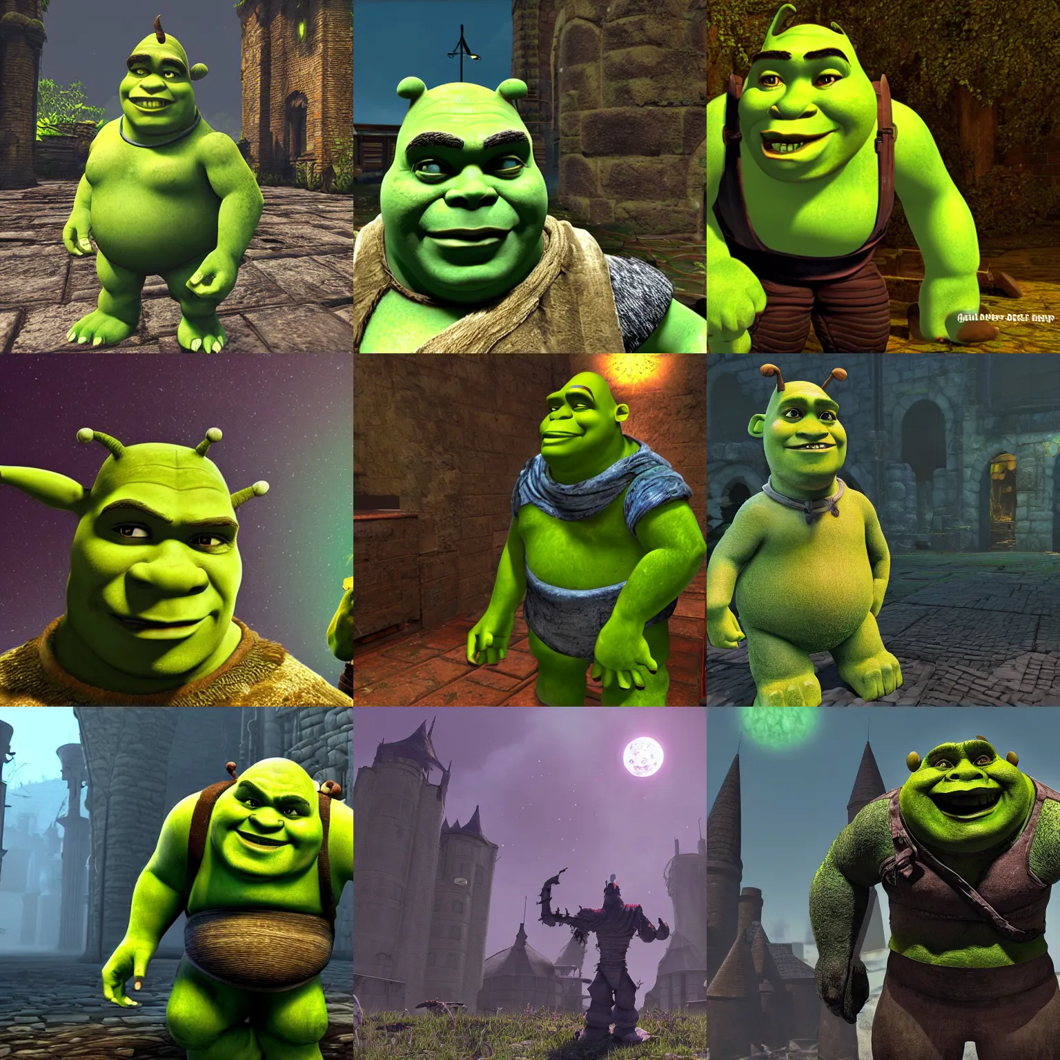 Prompt: Shrek android entity, solarpunk,decay,darksouls,epic lighting