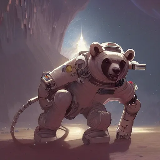 Prompt: bear in a astronaut suit fighting a robot, intricate, highly detailed, digital painting, artstation, concept art, smooth, sharp focus, illustration, Unreal Engine 5, 8K, art by artgerm and greg rutkowski and alphonse mucha