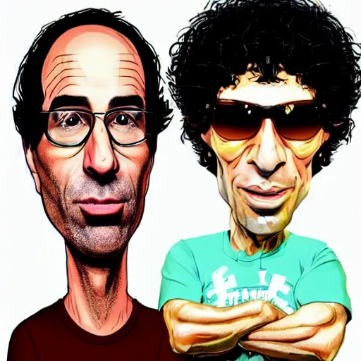 Image similar to Joe Rogan and Howard Stern as a cartoon, intricate, highly detailed, concept art, smooth, sharp focus, illustration, medium shot, mid-shot