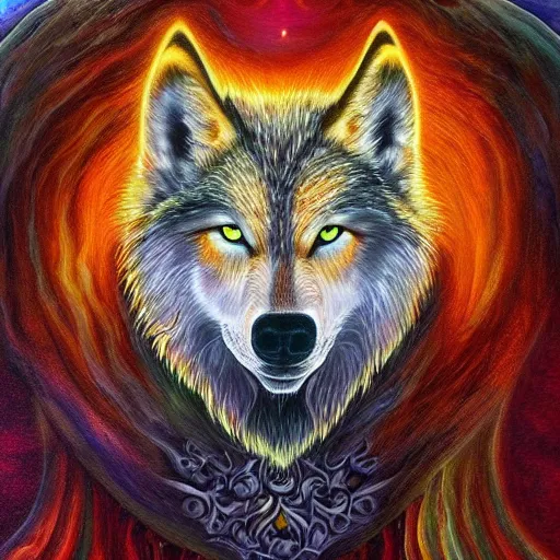 Image similar to spirit wolf by GEOGLYPHIKS by MICHAEL DIVINE and AMANDA SAGE in the style of oil painting visionary art, intricate oil painting artwork. , trending on artstation, very coherent symmetrical artwork, oil painting