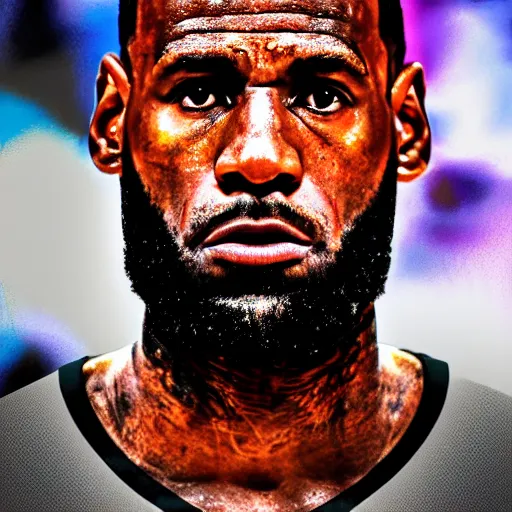 Image similar to a photo of lebron james taken on an iphone, 4 k, detaipes face