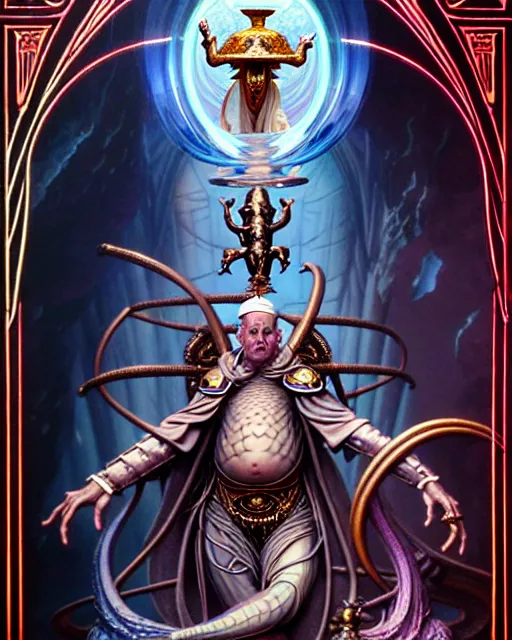 Image similar to the pope tarot card, fantasy character portrait made of fractals, ultra realistic, wide angle, intricate details, the fifth element artifacts, highly detailed by peter mohrbacher, hajime sorayama, wayne barlowe, boris vallejo, aaron horkey, gaston bussiere, craig mullins