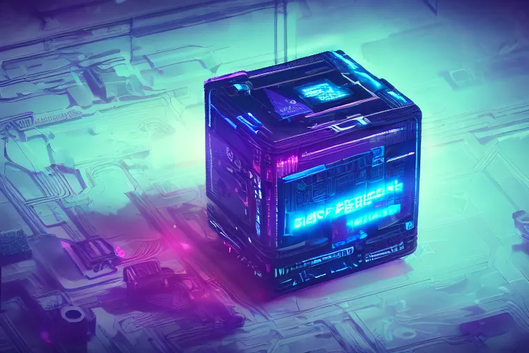 Prompt: a single Cyberpunk sci-fi retrowave intricate black and neon blue cube no background 4K 3D render desktopography HD Wallpaper digital art