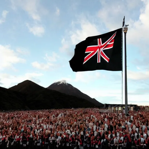 Prompt: the new flag of new zealand being flown, national contest winner, with no references to the commonwealth