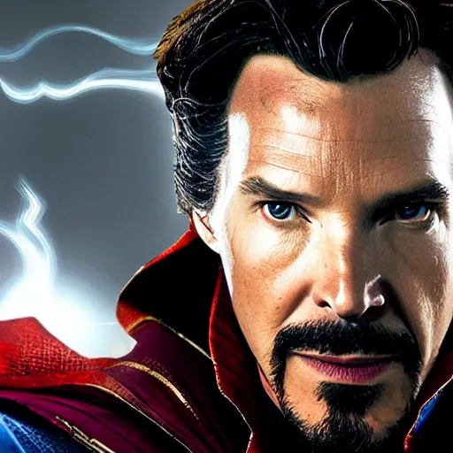 Image similar to Portrait of doctor strange in Iron man's armor, zack snyder film still