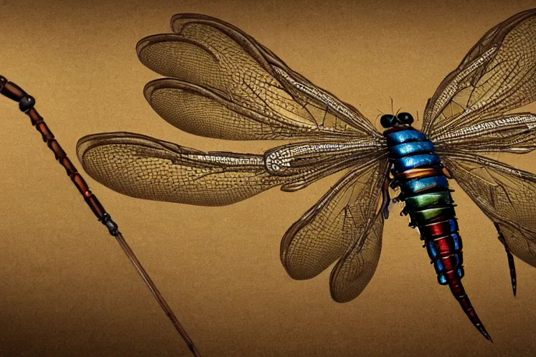 Image similar to super detailed steampunk dragonfly with big eyes and shiny wings, realistic, 4k