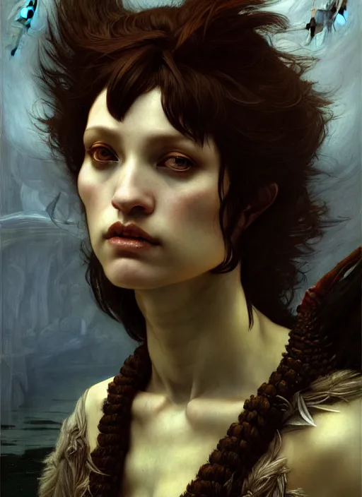 Prompt: harpy, full body, hyper realistic, extremely detailed, dnd character art portrait, dark fantasy art, intricate fantasy painting, dramatic lighting, deviantart artstation, by edgar maxence and caravaggio and michael whelan and delacroix.