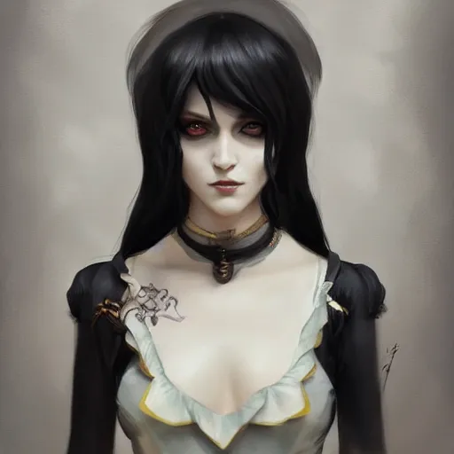 Image similar to jessie from pokemon as a goth girl, fantasy, intricate, elegant, highly detailed, digital painting, artstation, concept art, matte, sharp focus, illustration, art by aenaluck and roberto ferri and greg rutkowski, epic fantasy, digital painting