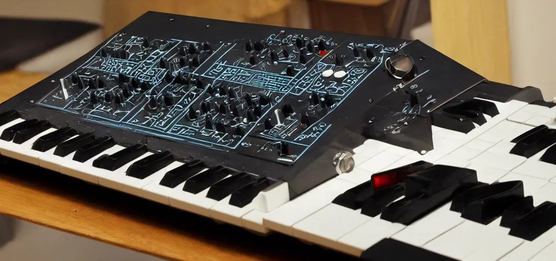 Prompt: retro futuristic analog synthesizer, strange shape