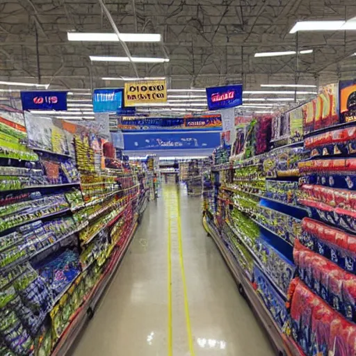 Prompt: a photo of the inside of a walmart that goes on forever