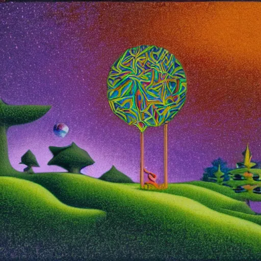 Image similar to psychedelic couch sofa in the pine forest and poplar forest, goose, milky way, designed by moebius, rob gonsalves, gustav dore, giuseppe arcimboldo and carl barks, louis wain, trending on artstation, canada, star, sharp focus, colorful refracted sparkles and lines, soft light, 8 k 4 k