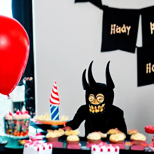 Prompt: the devil at his birthday party, 8 k photography