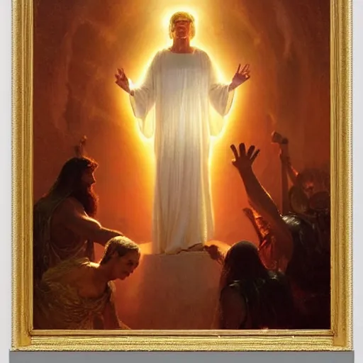 Image similar to donald trump as jesus, radiant light, caustics, heroic, bright iridescent light, by gaston bussiere, bayard wu, greg rutkowski, maxim verehin