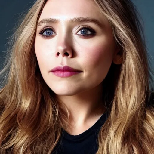 Image similar to elizabeth olsen, hands on her face posing for the camera, studio lighting, closeup!!!!!!, macro!!!!!!, 3 5 mm!!!!!! lens, comprehensive art, neon atmosphere!!!!!!, intricately detailed, indistinguishably unique, 4 k, 8 k, detailed facial features