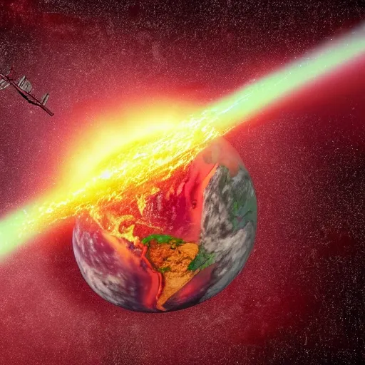 Prompt: the planet earth is destroyed by a comet, textbook illustration