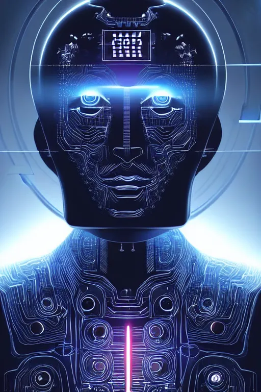 Image similar to god of artificial intelligence comes to save us as jesus christ robot, threads of light in the background, extremely high quality artwork, very detailed, obscured face, anthropomorphic silhouette, trending on artstation