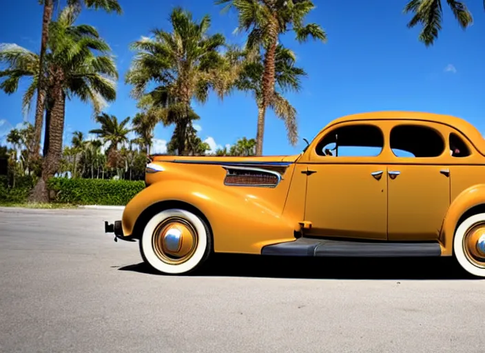 Image similar to 1 9 3 7 pontiac sedan, two tone, tan, palm trees in the background