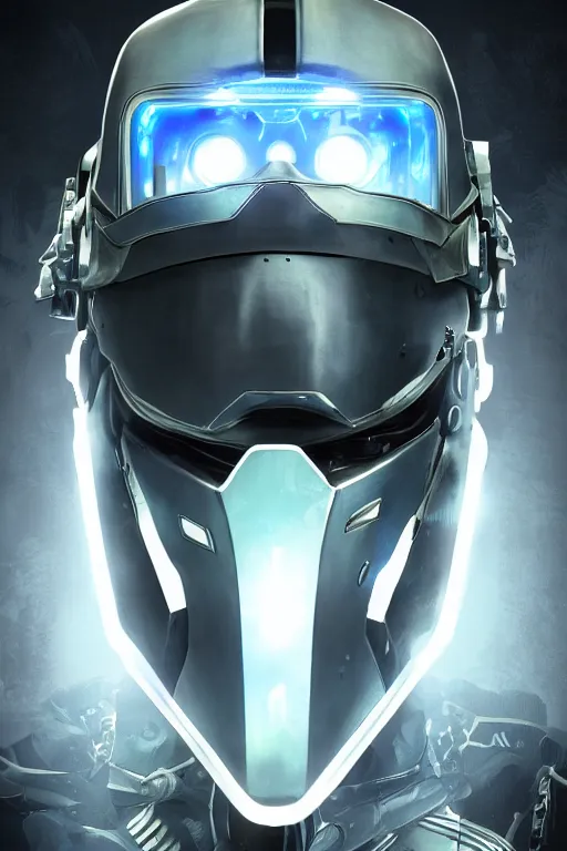 Image similar to cyber cyborg ninja mask helmet metal gear solid artic suit swat commando, global illumination ray tracing hdr fanart arstation by sung choi and eric pfeiffer and gabriel garza and casper konefal, a spectacular view cinematic rays of sunlight comic book illustration, by john kirby