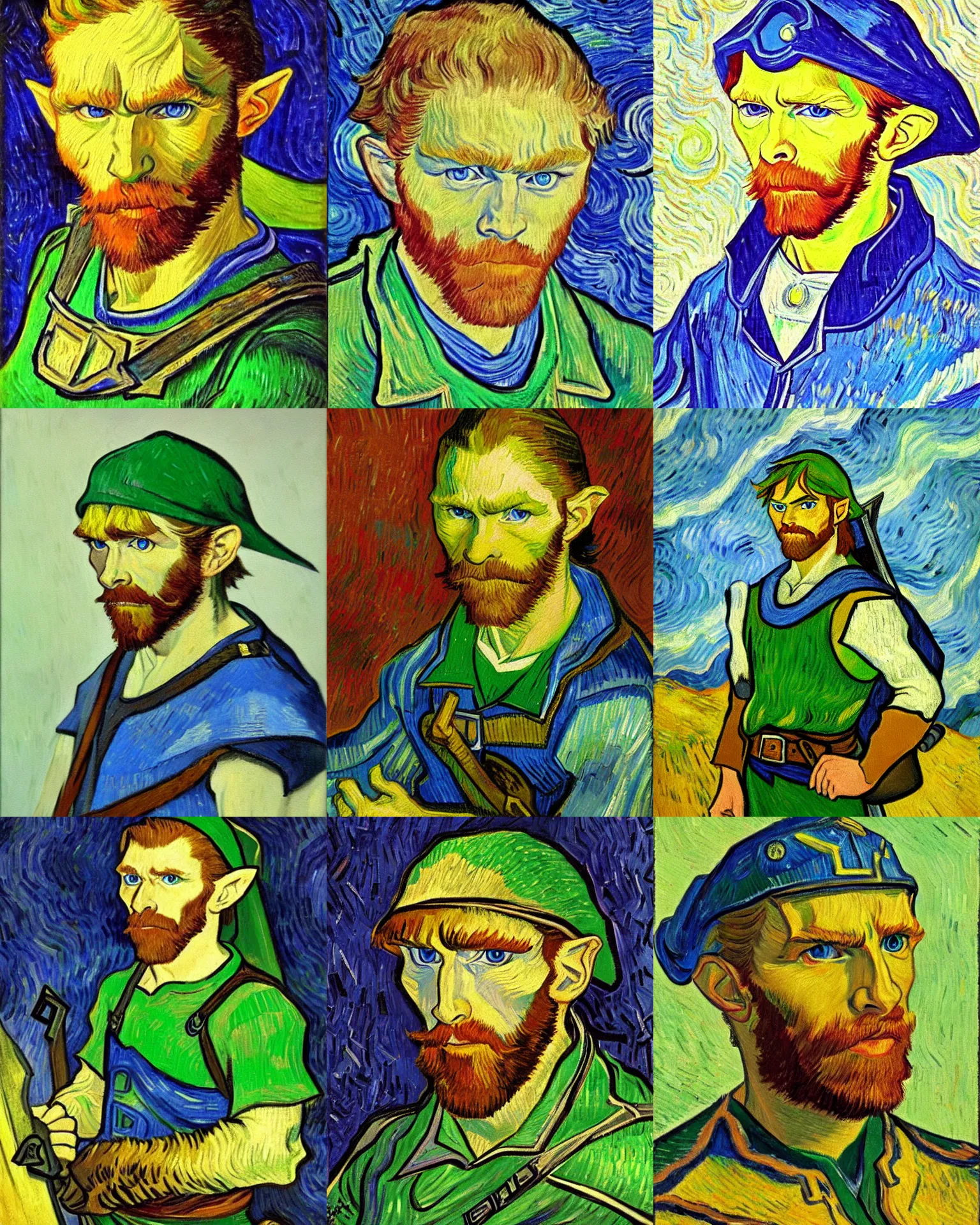 Prompt: Portrait of Link from the Legend of Zelda, oil painting, Vincent van Gogh style