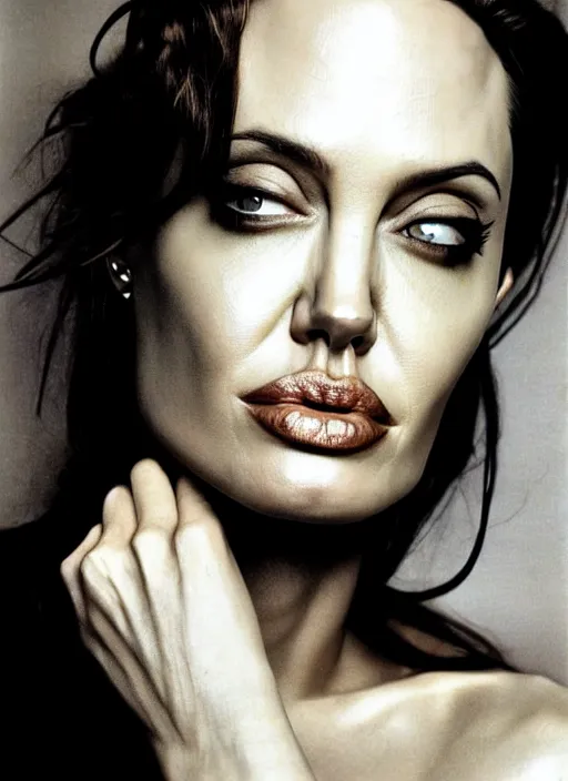 Prompt: close - up portrait of angelina jolie, fine art photo portrait by paolo roversi,