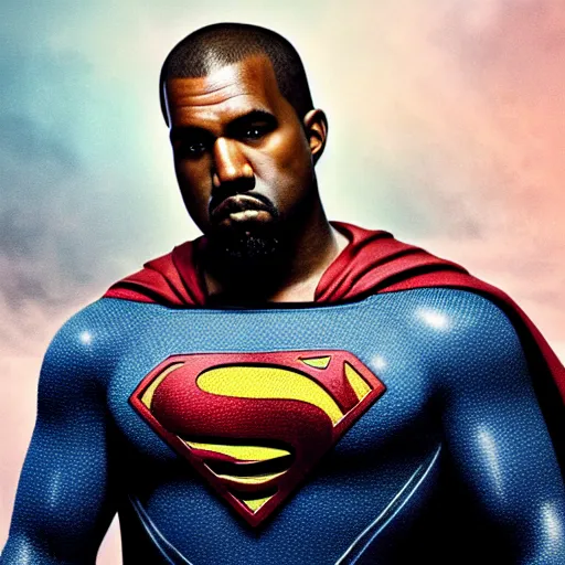 Image similar to Portrait of Kanye West as superman, heroic, amazing splashscreen artwork, splash art, head slightly tilted, natural light, elegant, intricate, fantasy, atmospheric lighting, cinematic, matte painting, detailed face, by Greg rutkowski