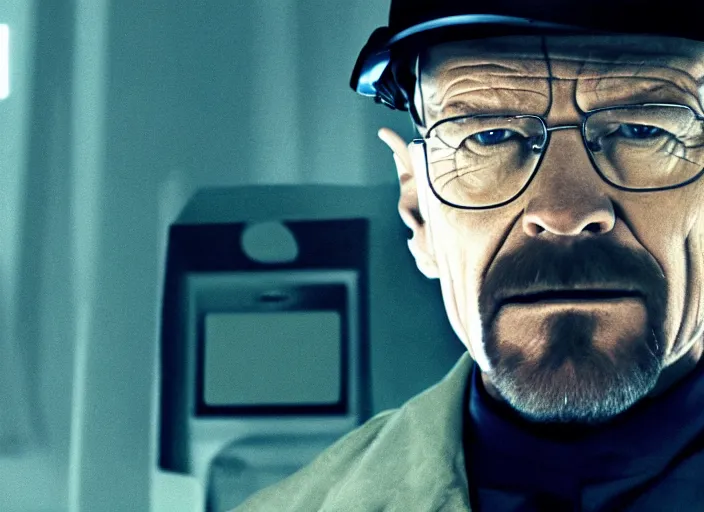 Image similar to film still of Walter White as Gordan Freeman in the Half Life Movie, 4k