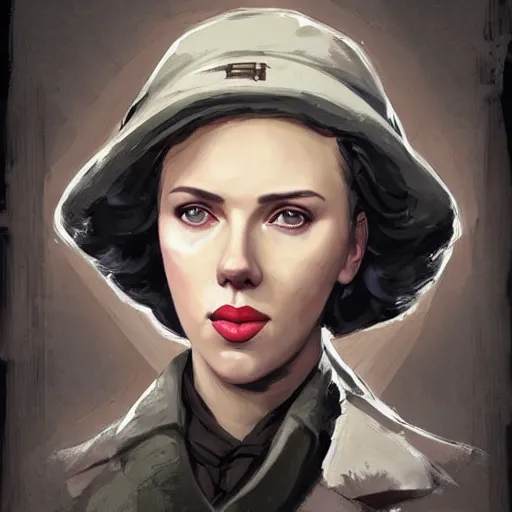 Image similar to portrait of scarlett johansson as a russian bolshevik nadezhda konstantinovna krupskaya in team fortress 2 style, epic, tragic, military art, fantasy, hd shot, digital portrait, beautiful, artstation, comic style, by artgerm, guy denning, jakub rozalski, magali villeneuve and charlie bowater