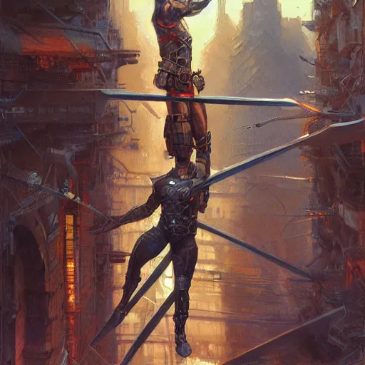 Image similar to Sci-fi Ninja Warrior, art by Donato Giancola, Craig Mullins, digital art, trending on artstation