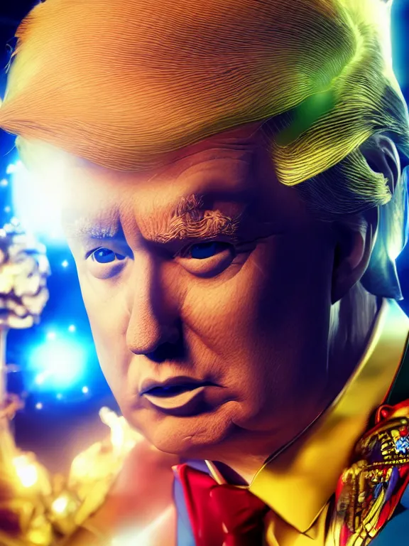 Image similar to portrait art of Donald Trump as Sailor Moon 8k ultra realistic , lens flare, atmosphere, glow, detailed, intricate, full of colour, cinematic lighting, trending on artstation, 4k, hyperrealistic, focused, extreme details, unreal engine 5, cinematic, masterpiece