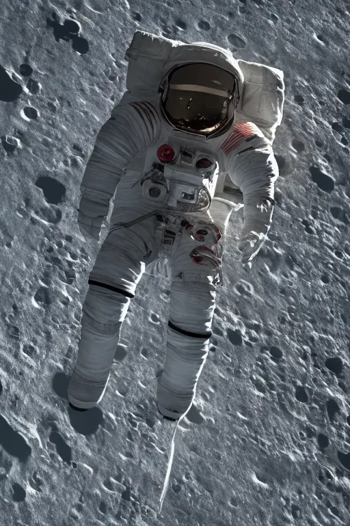 Image similar to a bottom view of a walking astronaut, photography, out - space background, cinematic lighting, 8 k