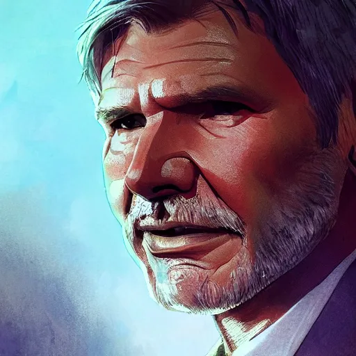 Image similar to Harrison Ford as a Soviet superhero, cinematic lighting, highly detailed, digital painting, artstation, concept art, smooth, sharp focus, illustration, warm light, cozy warm tint, magic the gathering artwork, volumetric lighting, 8k, no gold, no gold colours, art by Akihiko Yoshida and Greg Rutkowski