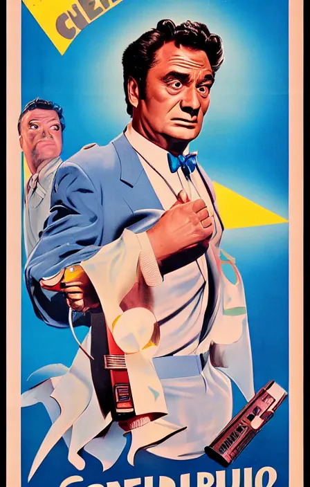 Image similar to columbo in 1 9 5 0 s pulp sci - fi movie poster, retrofuturism, highly detailed, mgm studios, david klein, reynold brown