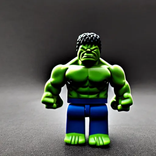 Prompt: hulk , toy , mini figure , focus , close up , 4k , HD , photograph