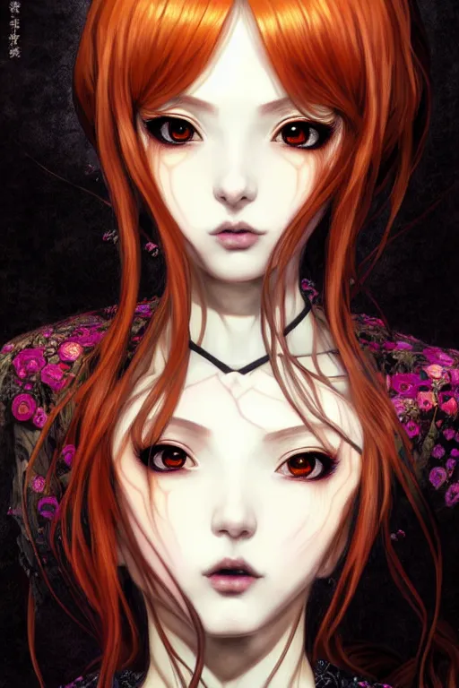 Prompt: portrait of beautiful young gothic anime maiden, cute-fine-face, pretty face, realistic shaded Perfect face, fine details. Anime, cyberpunk, Warhammer, Warhammer, Warhammer, highly detailed, artstation, illustration, art by Ilya Kuvshinov and Gustav Klimt and Gustav Klimt and Gustav Klimt and Gustav Klimt