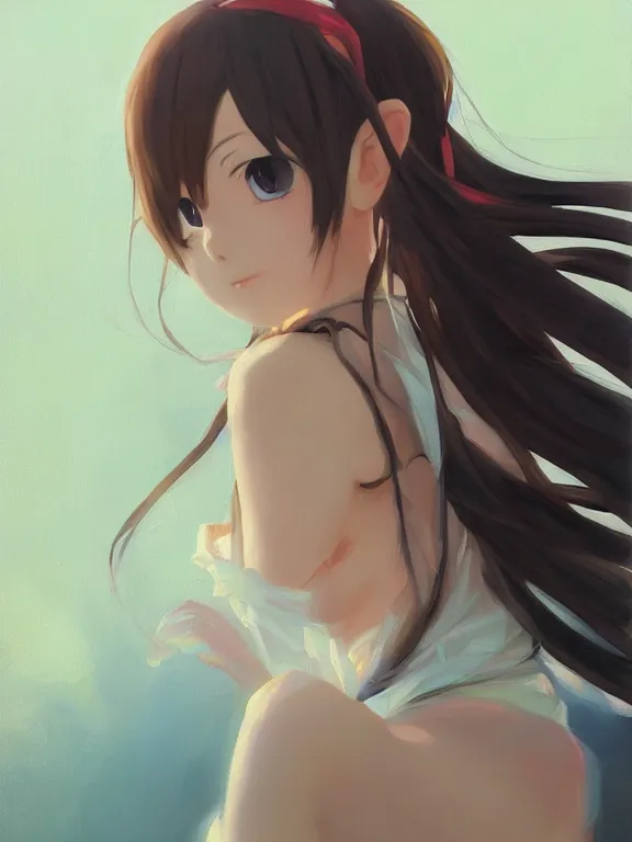 Prompt: Classical oil painting of anime bunny girl by Makoto Shinkai, beautiful portrait, official artwork, stylistic, brush strokes, oil, canvas