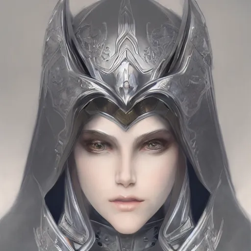 Image similar to fantasy paladin woman, symmetrical portrait, holy glow, by Yoshitaka Amano, Ruan Jia, Kentaro Miura, Artgerm, 8k