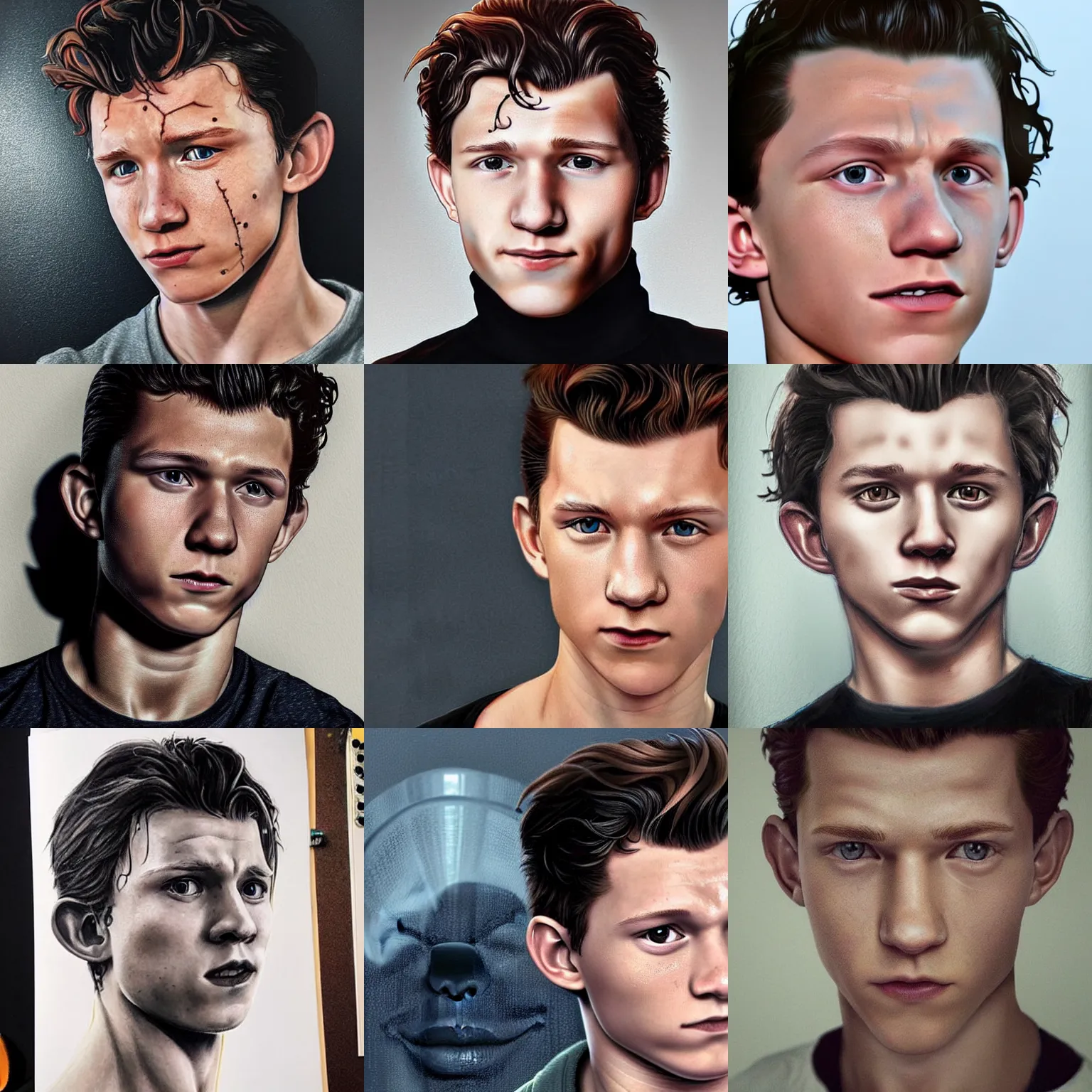 Prompt: a realistic image of tom holland with a black raindrop tattoo under his left eye, expressive face, highly detailed, realistic, take a long time to create a great image