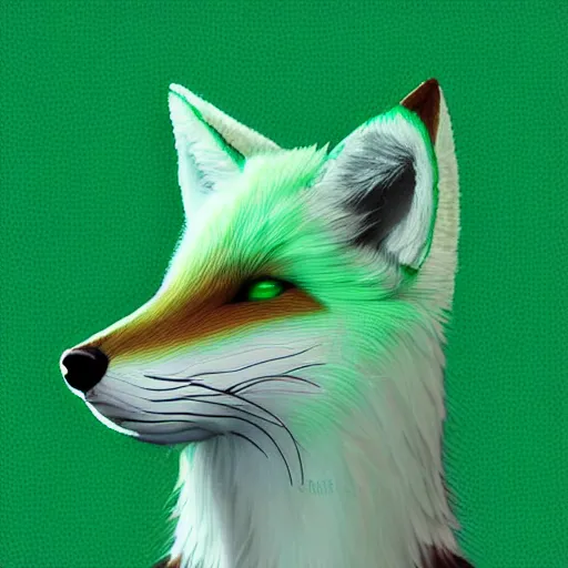 Prompt: digital green and white fox, retrowave palette, green digital world, highly detailed, electric breeze, anatomically correct vulpine, synth feel, fluffy face, ear floof, flowing fur, super realism, accurate animal imagery, 4 k digital art