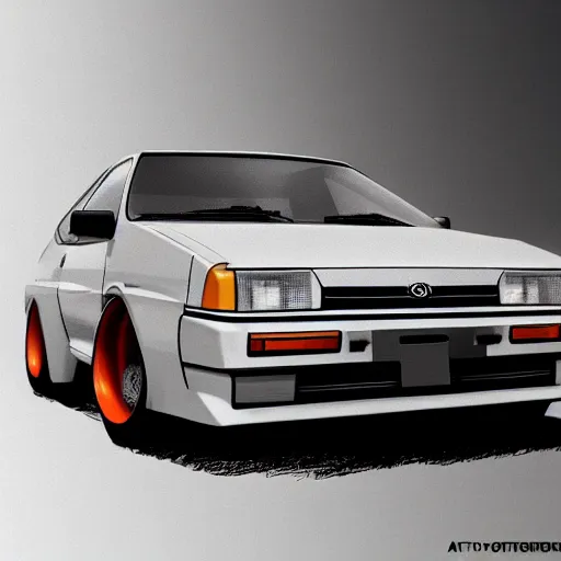 Image similar to Toyota Corolla AE86 as designed by Lamborghini, photorealistic, 4k, ultra hd, concept art, highly detailed, digital illustration, trending on artstation, award-winning, 5 stars