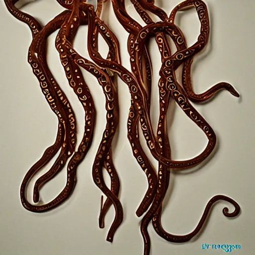 Image similar to cardboard cutout of tentacles, cut out of corrugated cardboard, realistic, cardboard cutout, flat, hyperrealistic photography